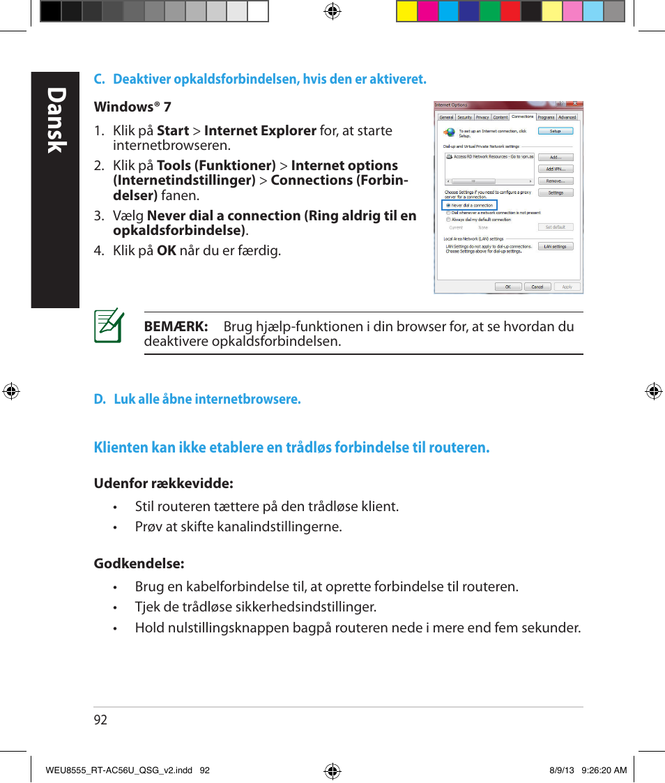 Dansk | Asus RT-AC56U User Manual | Page 92 / 182