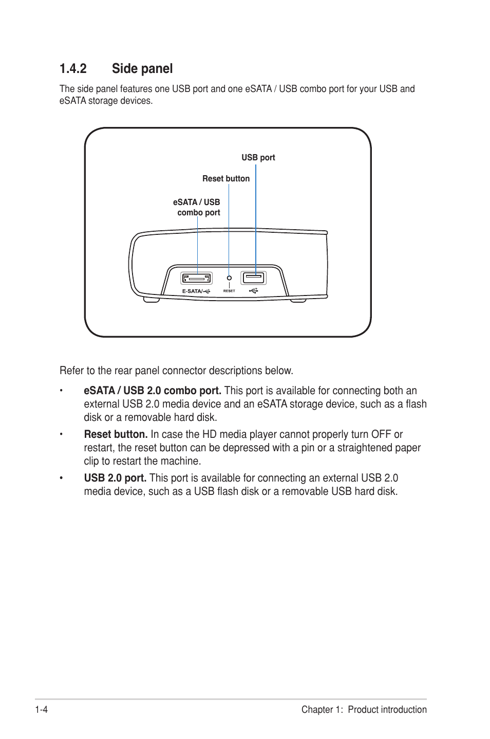 2 side panel, Side panel -4 | Asus O!Play HDP-R1 User Manual | Page 12 / 38