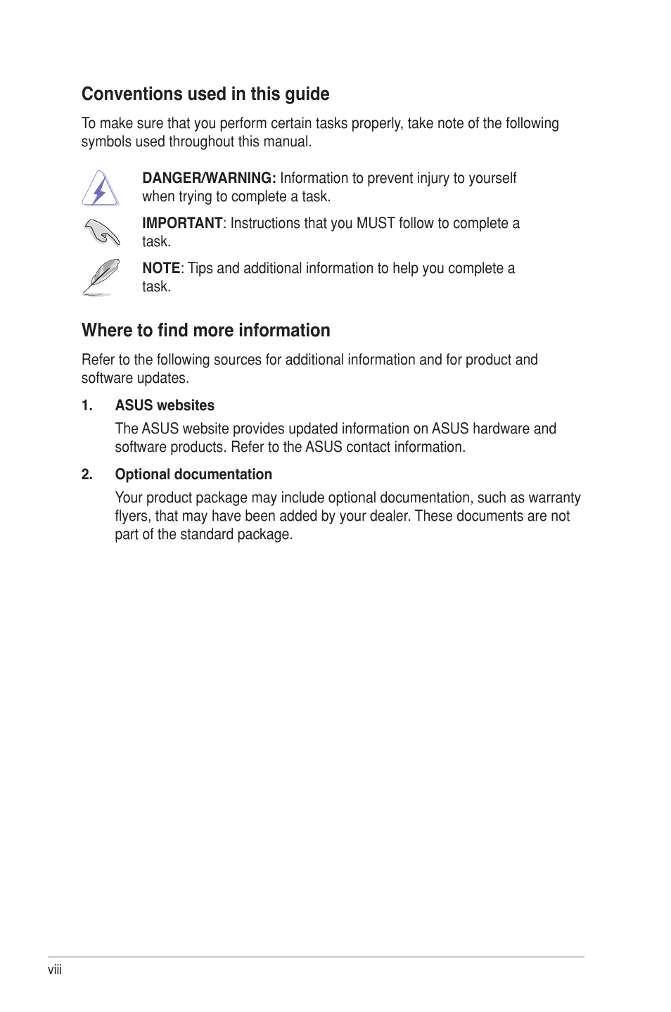 Conventions used in this guide, Where to find more information | Asus O!Play HDP-R1 User Manual | Page 8 / 38