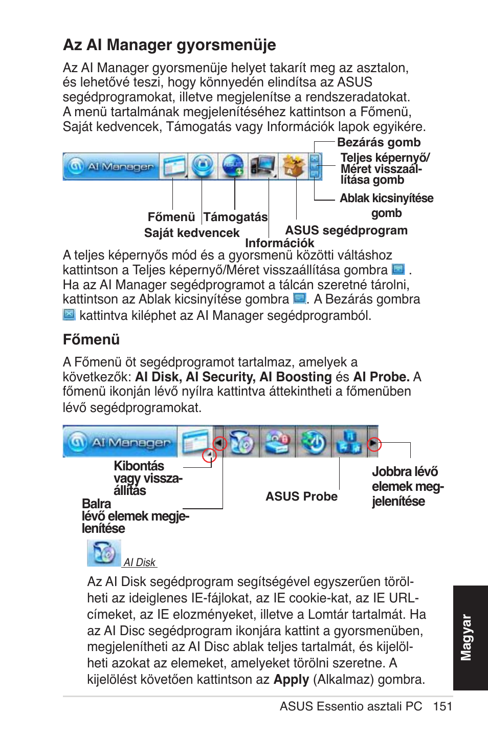 Az ai manager gyorsmenüje | Asus CG5290 User Manual | Page 151 / 262