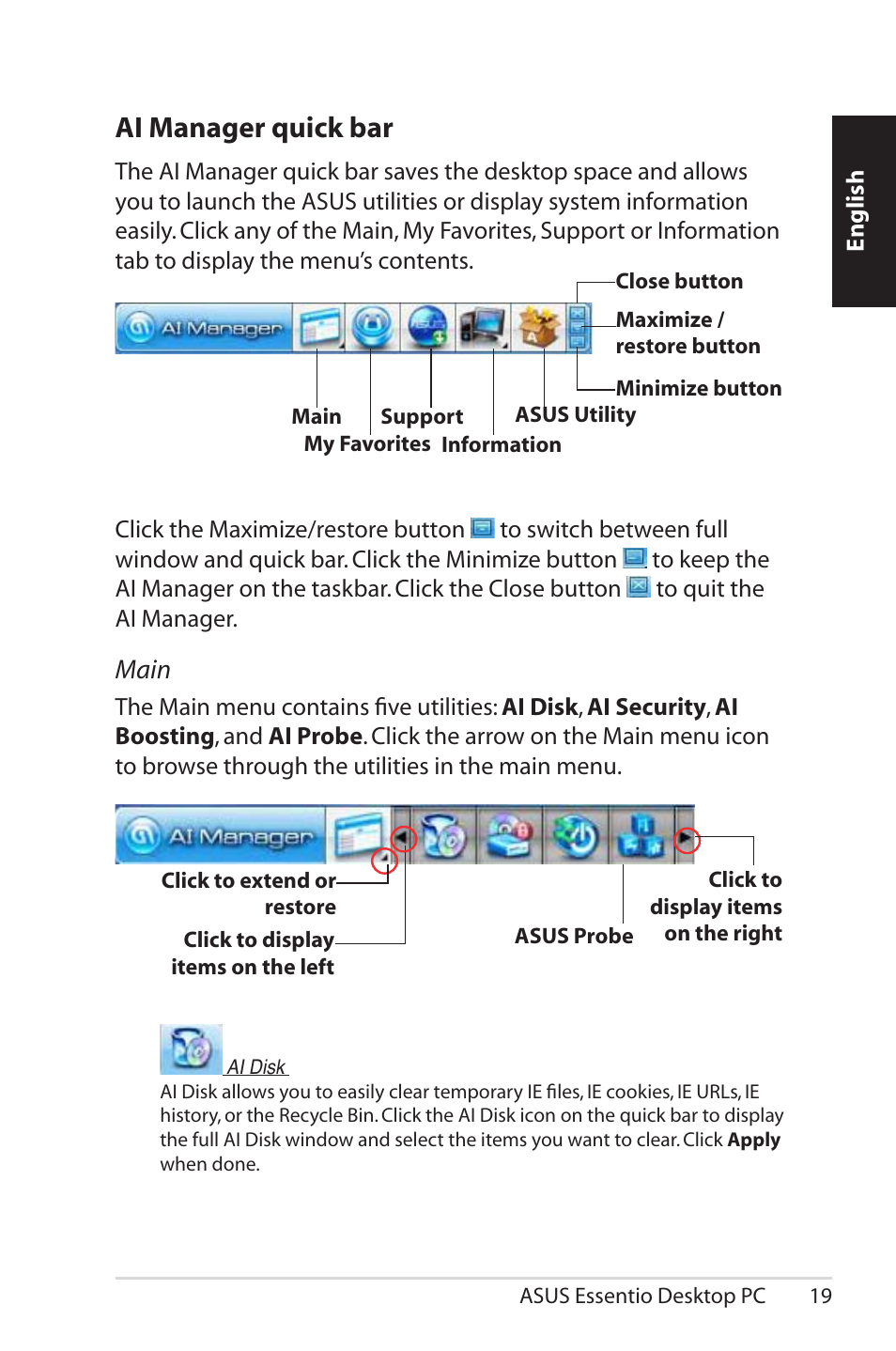 Ai manager quick bar, Main | Asus CG5290 User Manual | Page 19 / 262