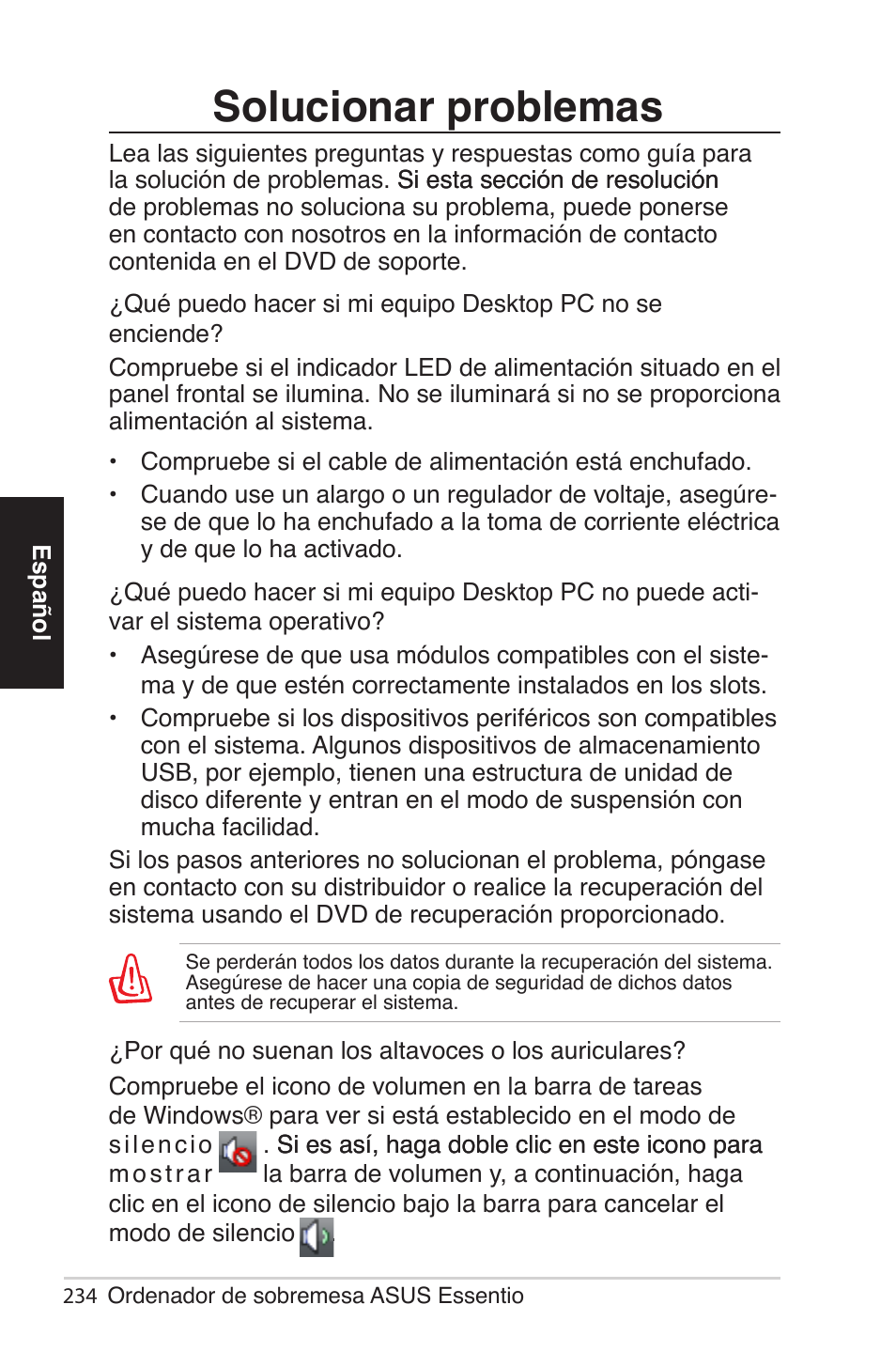 Solucionar problemas | Asus CG5290 User Manual | Page 234 / 262