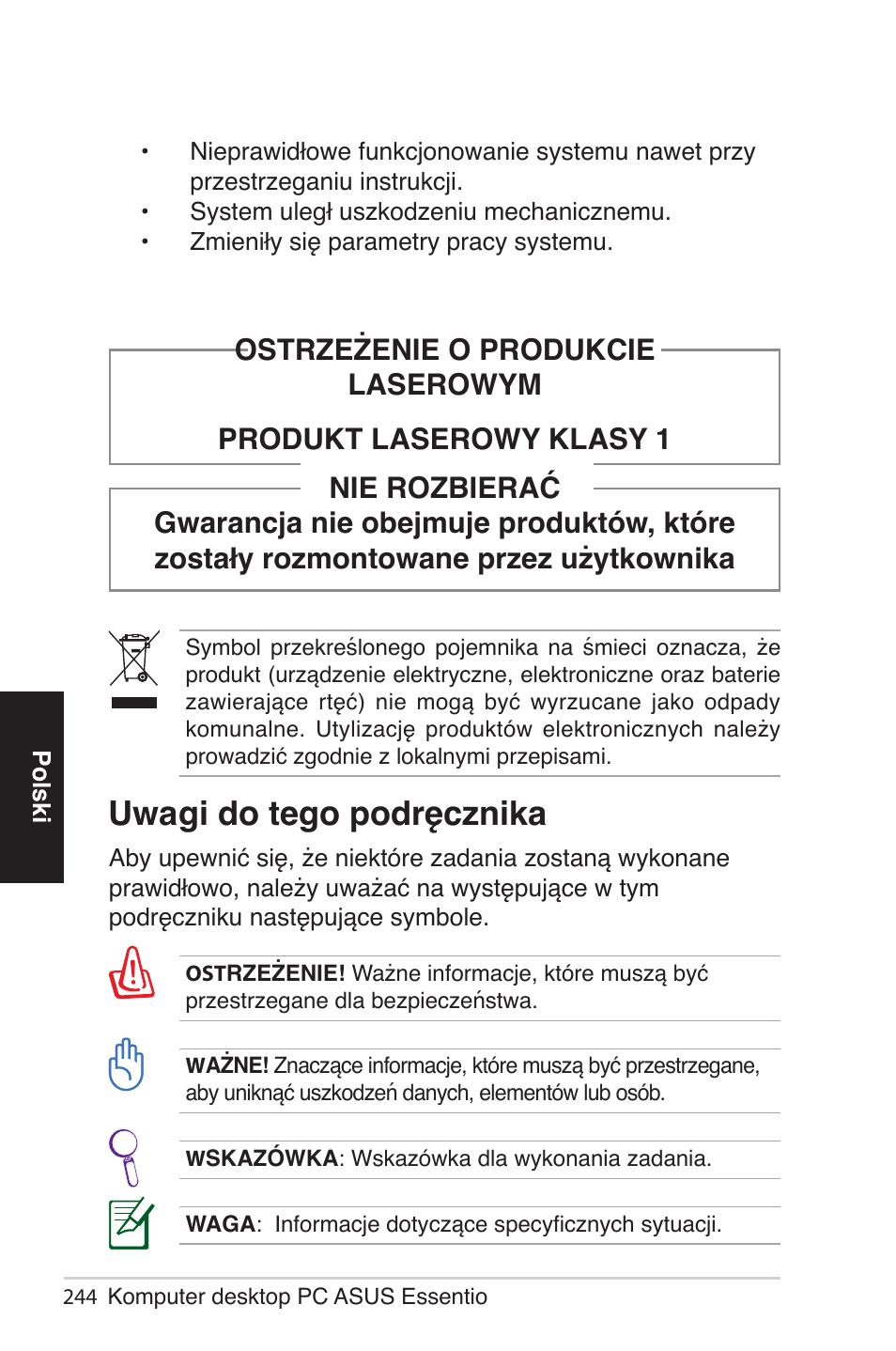 Uwagi do tego podręcznika | Asus CG5290 User Manual | Page 244 / 262