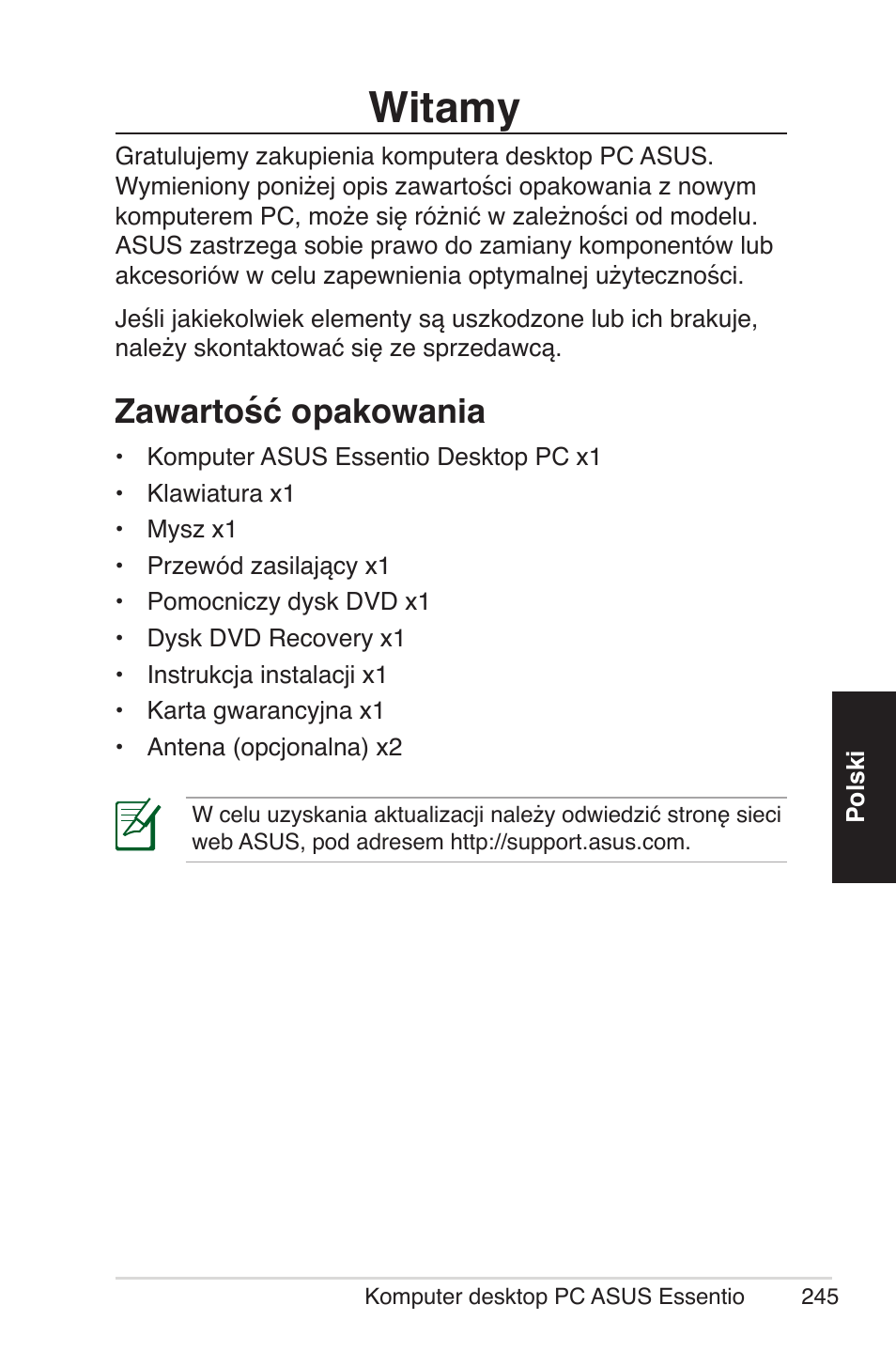 Itamy, Witamy, Zawartość opakowania | Asus CG5290 User Manual | Page 245 / 262