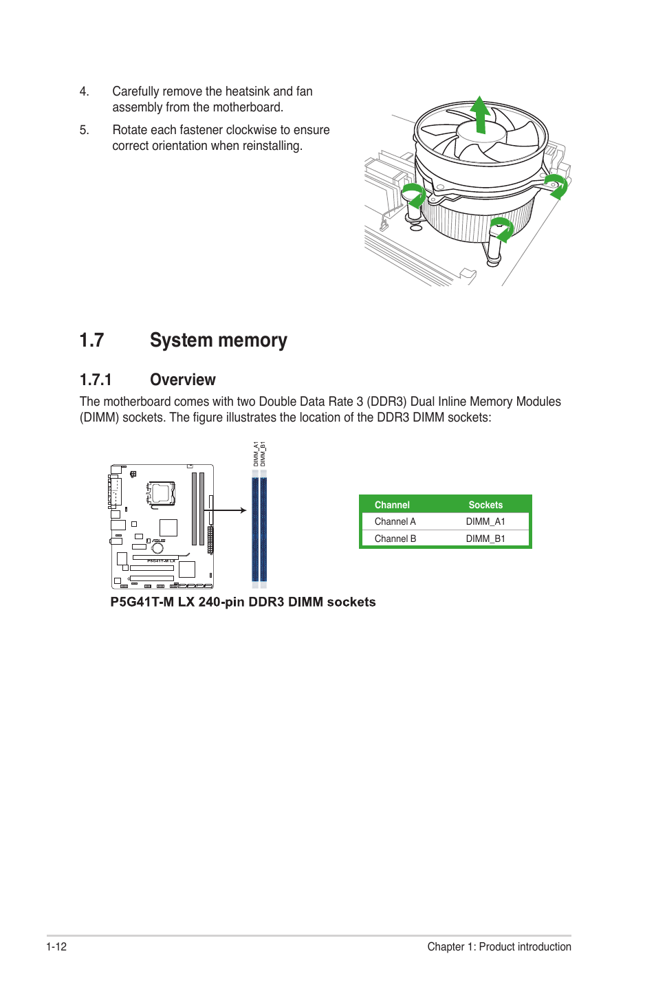 7 system memory, 1 overview, System memory -12 1.7.1 | Overview -12 | Asus P5G41T-M LX User Manual | Page 22 / 62