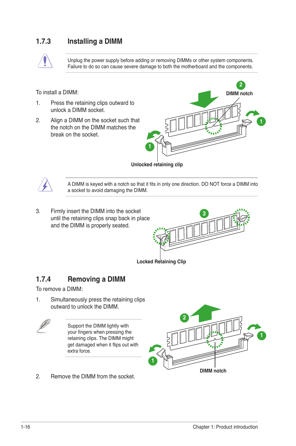 3 installing a dimm, 4 removing a dimm, Installing a dimm -16 | Removing a dimm -16 | Asus P5G41T-M LX User Manual | Page 26 / 62