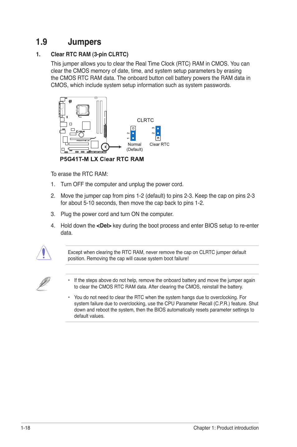 9 jumpers, Jumpers -18 | Asus P5G41T-M LX User Manual | Page 28 / 62