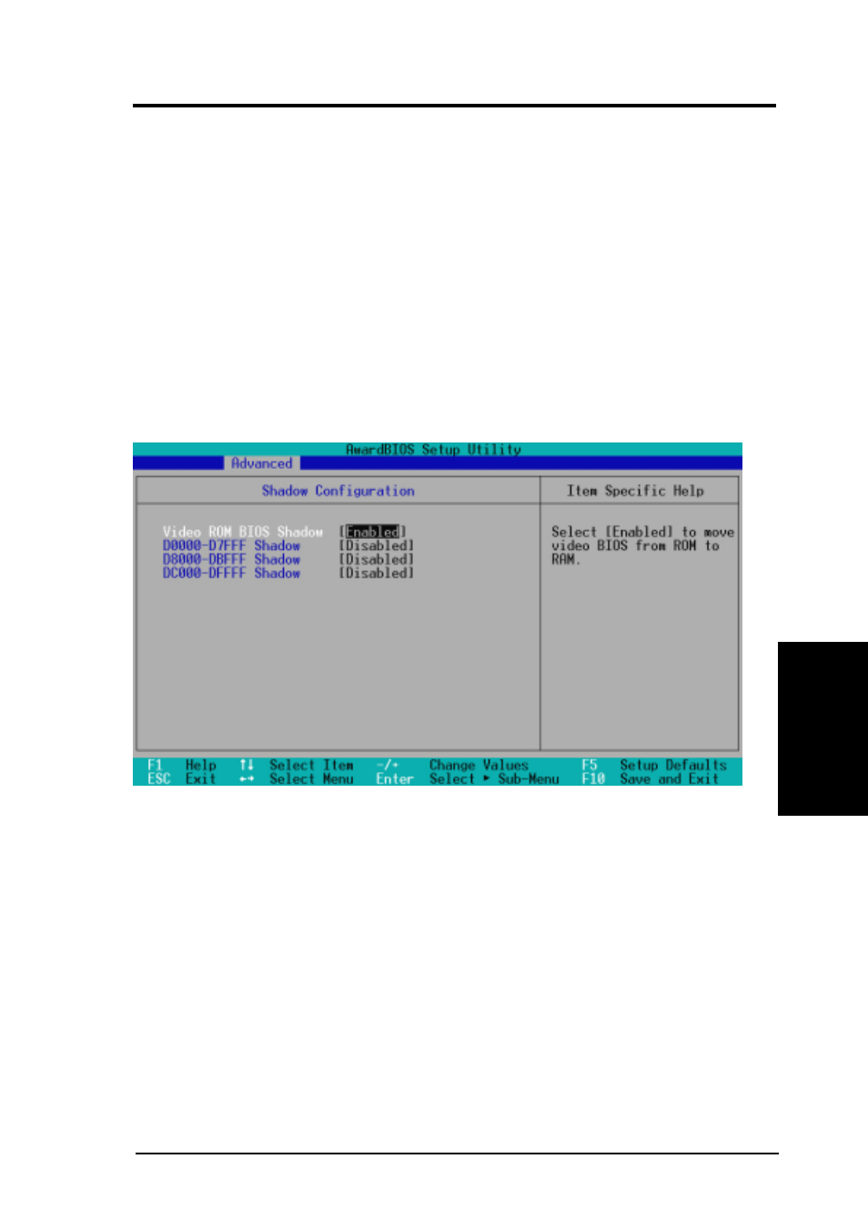 Bios setup, 4 shadow configuration | Asus MEW-L User Manual | Page 67 / 128