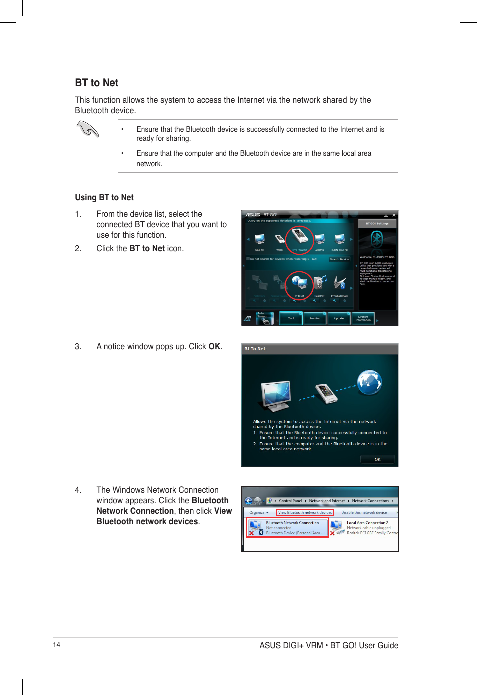 Bt to net | Asus P8P67 User Manual | Page 14 / 20