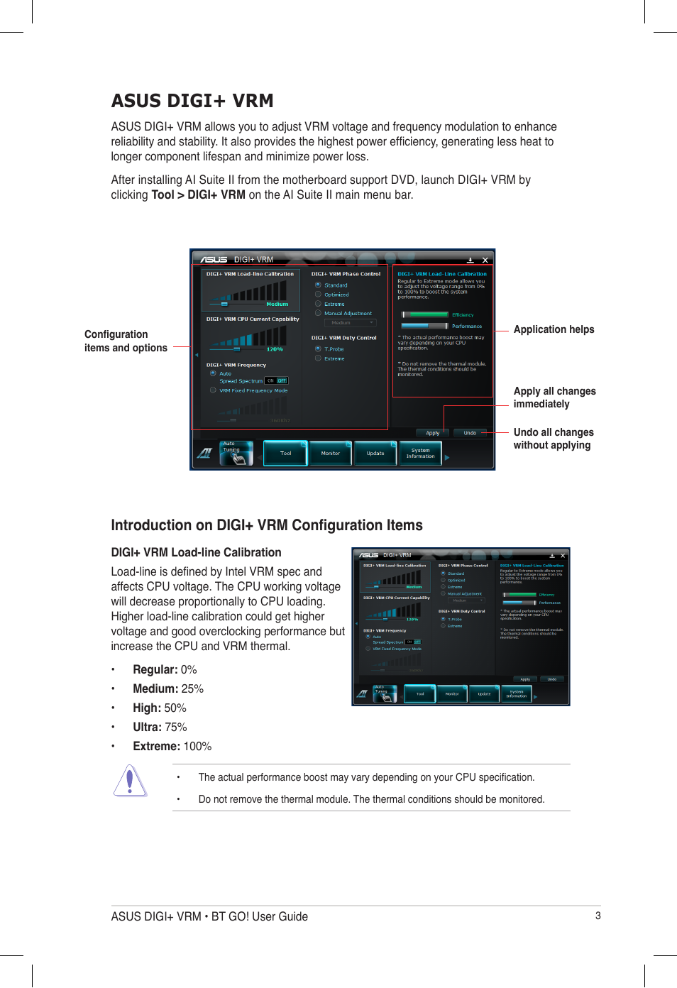 Asus digi+ vrm, Introduction on digi+ vrm configuration items | Asus P8P67 User Manual | Page 3 / 20