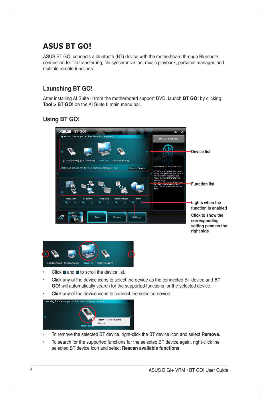 Asus bt go, Launching bt go, Using bt go | Launching bt go! using bt go | Asus P8P67 User Manual | Page 6 / 20