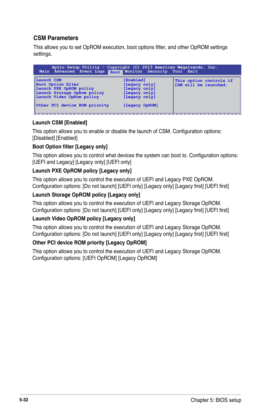 Csm parameters | Asus RS300-E8-RS4 User Manual | Page 102 / 158
