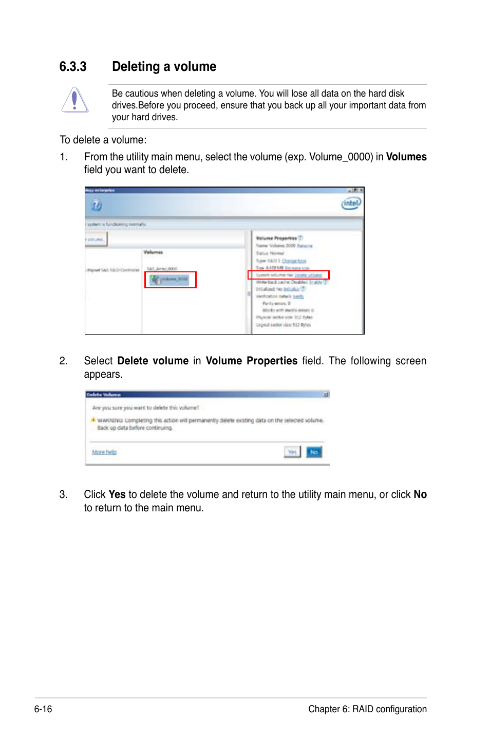 3 deleting a volume | Asus RS300-E8-RS4 User Manual | Page 124 / 158