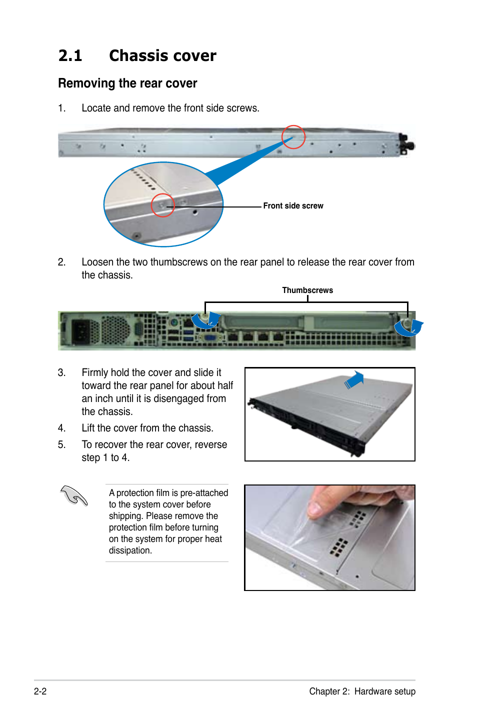 1 chassis cover, Removing the rear cover | Asus RS300-E8-RS4 User Manual | Page 24 / 158