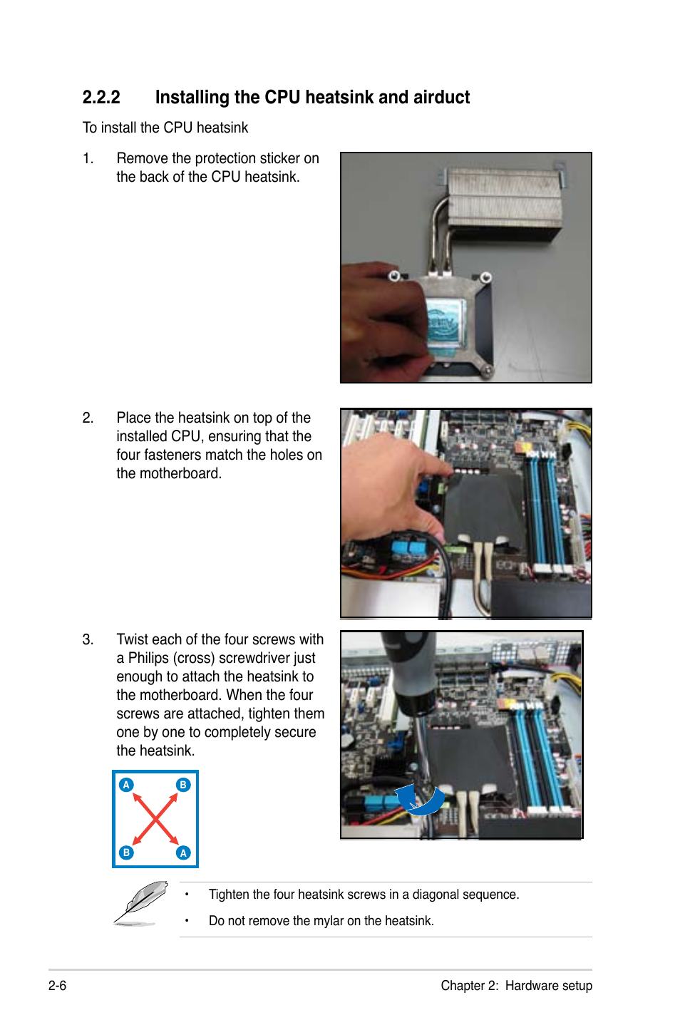 2 installing the cpu heatsink and airduct | Asus RS300-E8-RS4 User Manual | Page 28 / 158