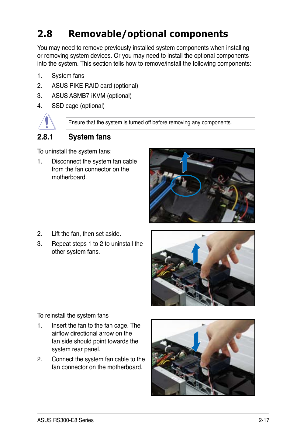 8 removable/optional components, 1 system fans | Asus RS300-E8-RS4 User Manual | Page 39 / 158