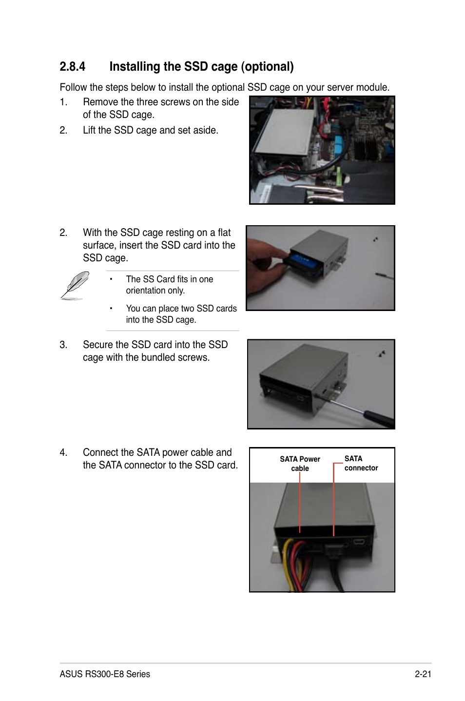 4 installing the ssd cage (optional) | Asus RS300-E8-RS4 User Manual | Page 43 / 158