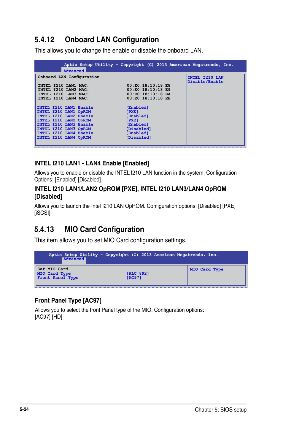 12 onboard lan configuration, 13 mio card configuration | Asus RS300-E8-RS4 User Manual | Page 94 / 158