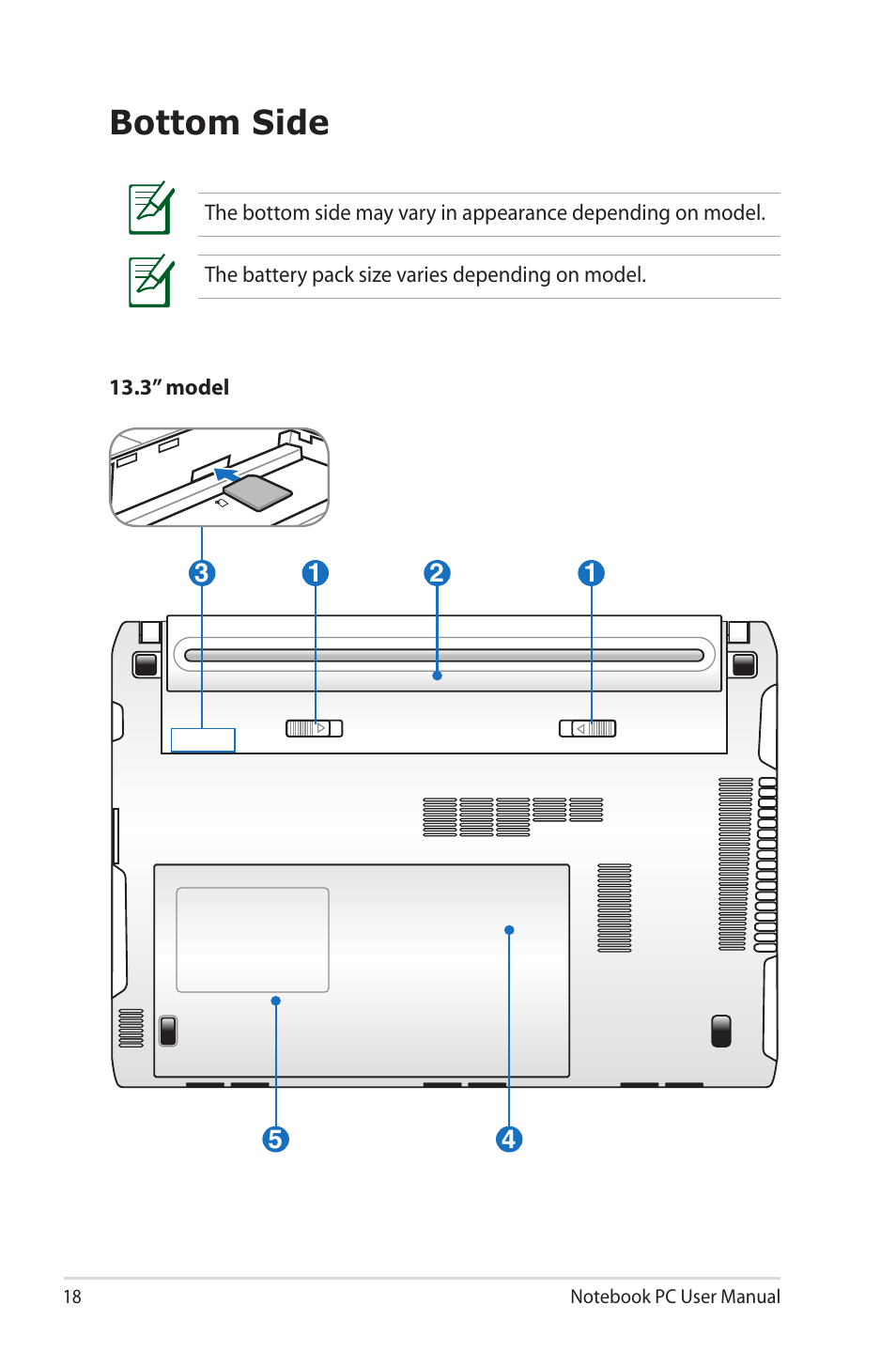 Bottom side | Asus X4ISV User Manual | Page 18 / 116