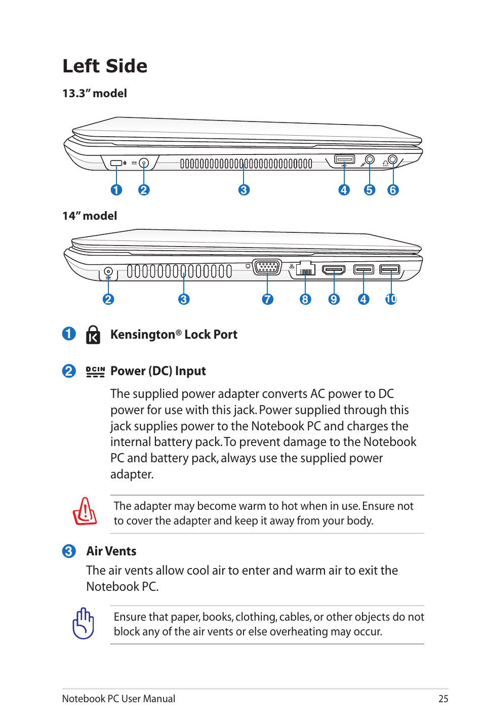 Left side | Asus X4ISV User Manual | Page 25 / 116