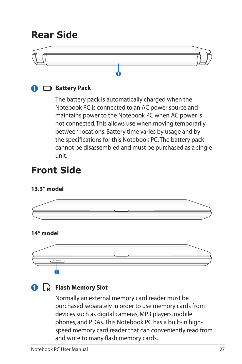 Rear side, Front side, Rear side front side | Asus X4ISV User Manual | Page 27 / 116