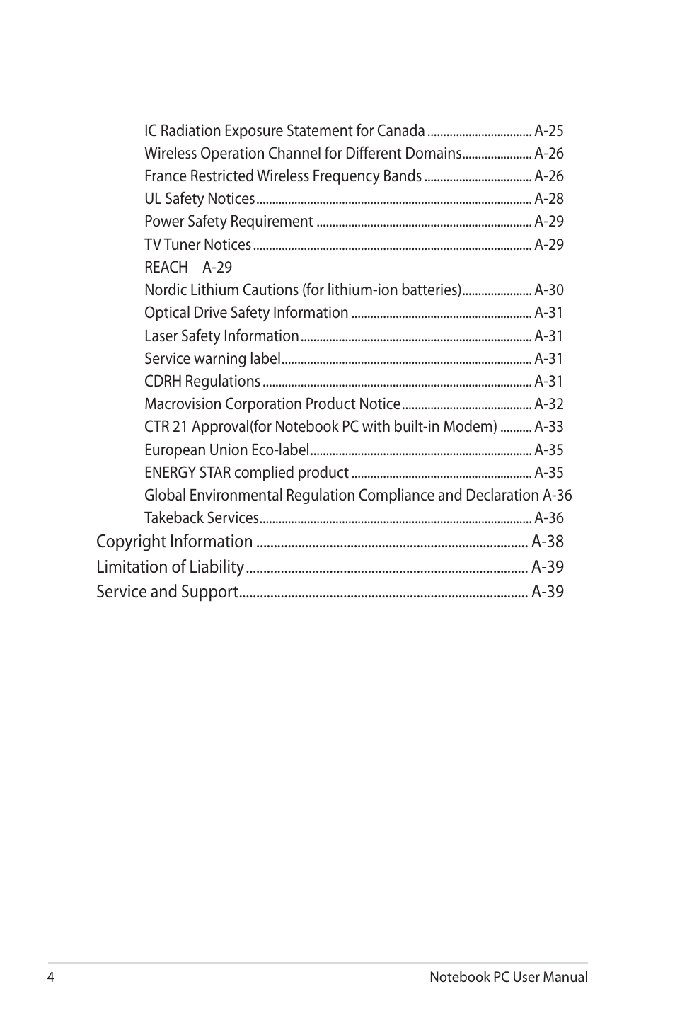 Asus X4ISV User Manual | Page 4 / 116