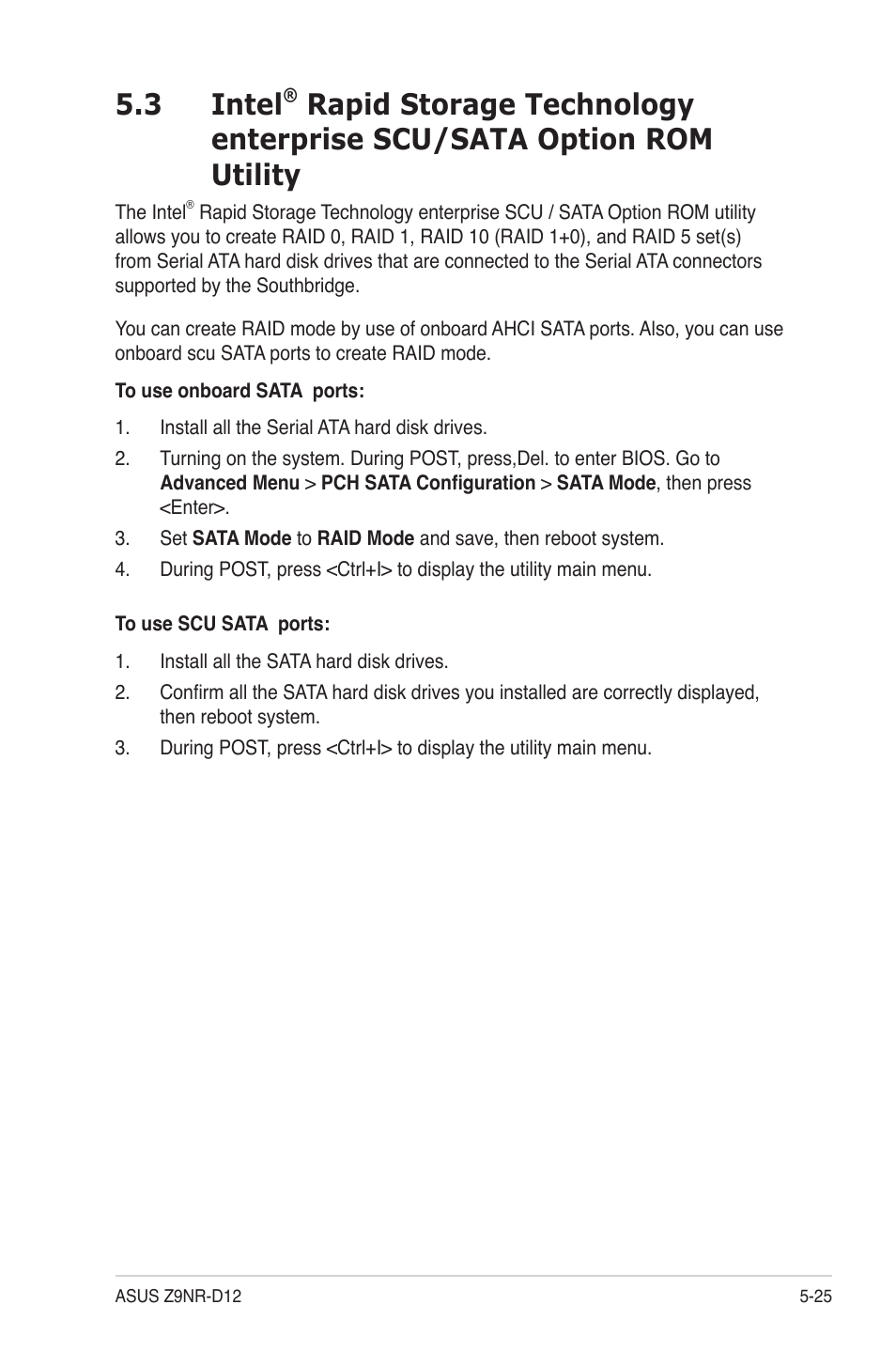 Intel, Rapid storage technology enterprise scu/sata, Option rom utility -25 | 3 intel | Asus Z9NR-D12 User Manual | Page 135 / 190
