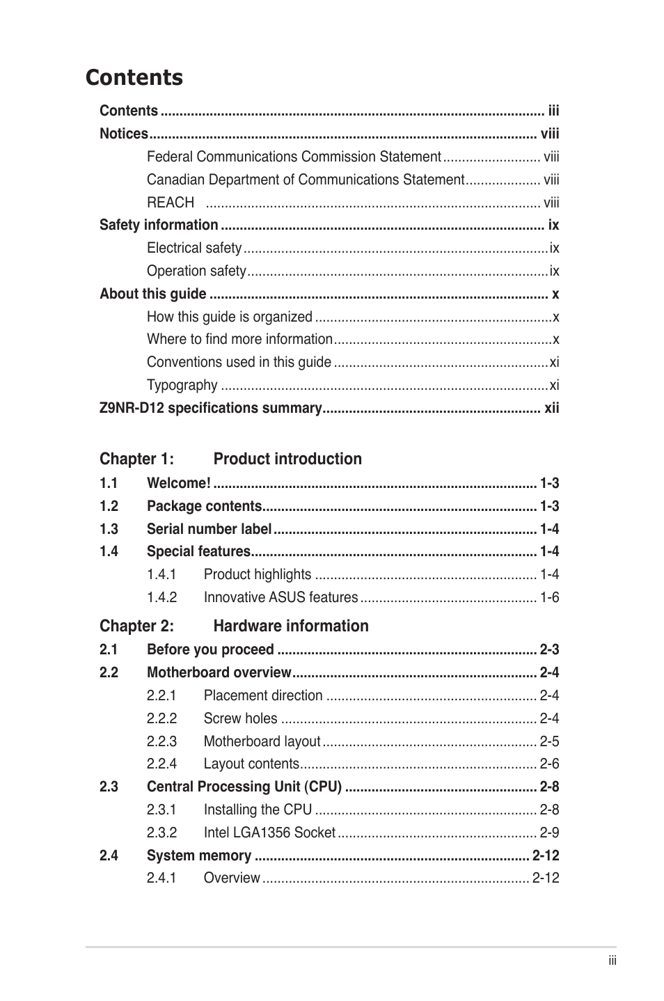 Asus Z9NR-D12 User Manual | Page 3 / 190