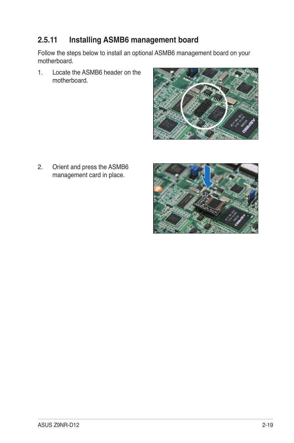 11 installing asmb6 management board, 11 installing asmb6 management board -19 | Asus Z9NR-D12 User Manual | Page 39 / 190