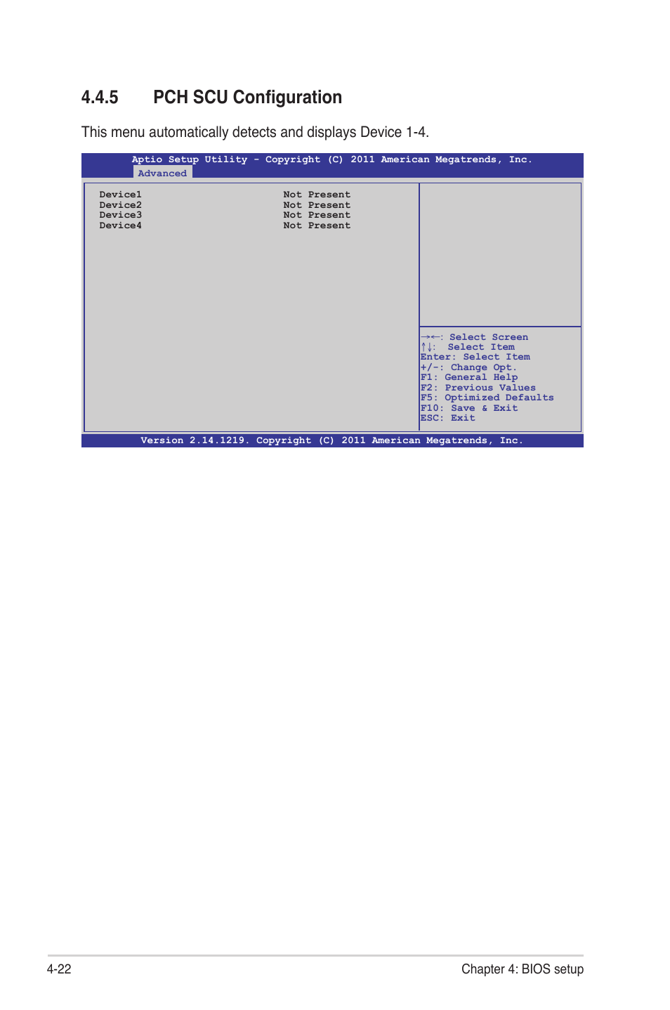 5 pch scu configuration, Pch scu configuration -22, 22 chapter 4: bios setup | Asus Z9NR-D12 User Manual | Page 86 / 190