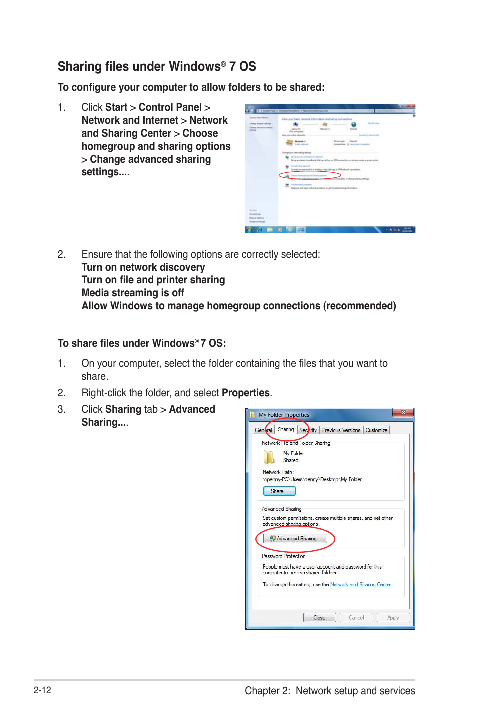 Sharing files under windows, 7 os | Asus O!Play Live User Manual | Page 32 / 66