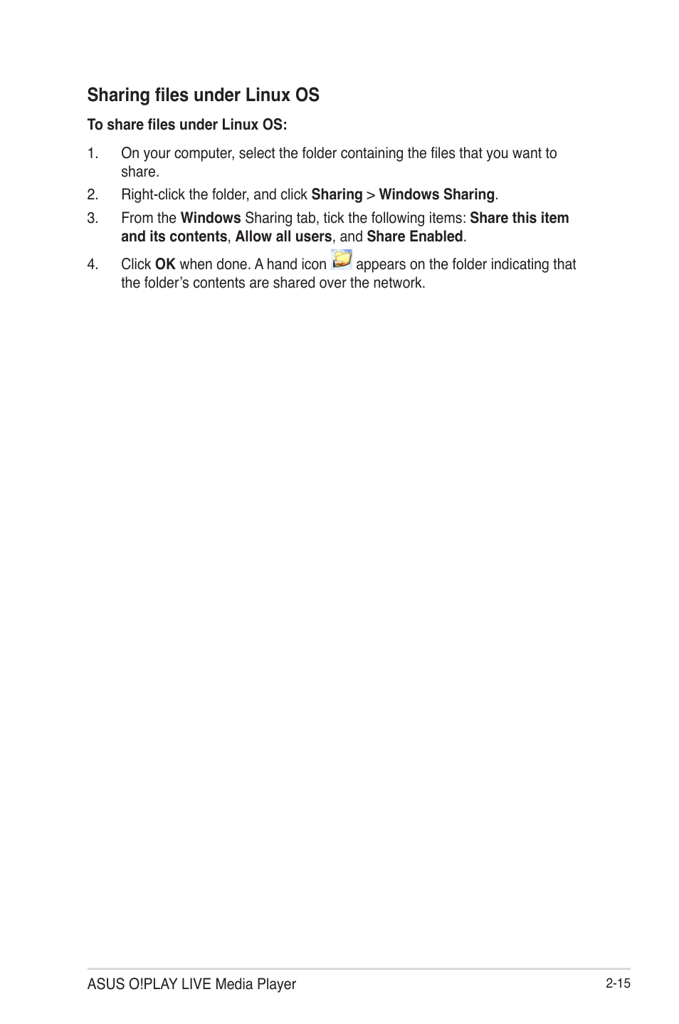 Sharing files under linux os | Asus O!Play Live User Manual | Page 35 / 66