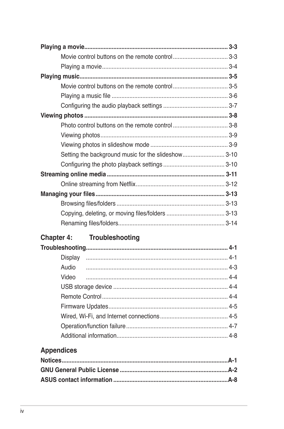 Asus O!Play Live User Manual | Page 4 / 66