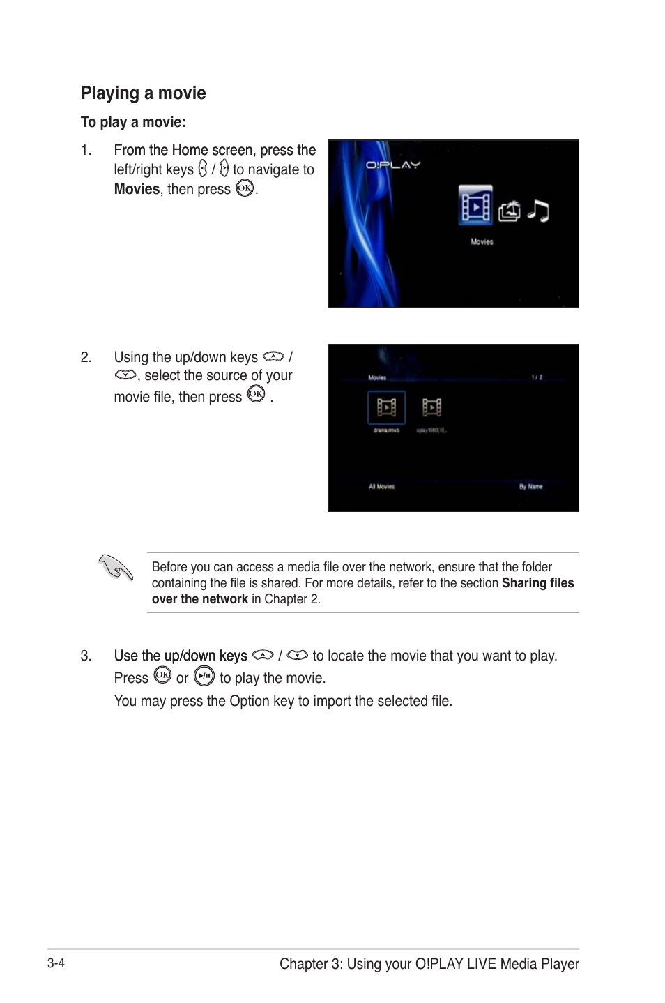 Playing a movie | Asus O!Play Live User Manual | Page 40 / 66