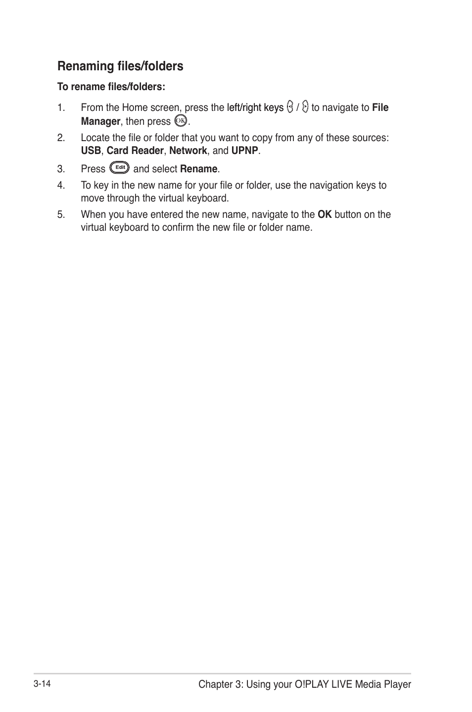 Renaming files/folders | Asus O!Play Live User Manual | Page 50 / 66