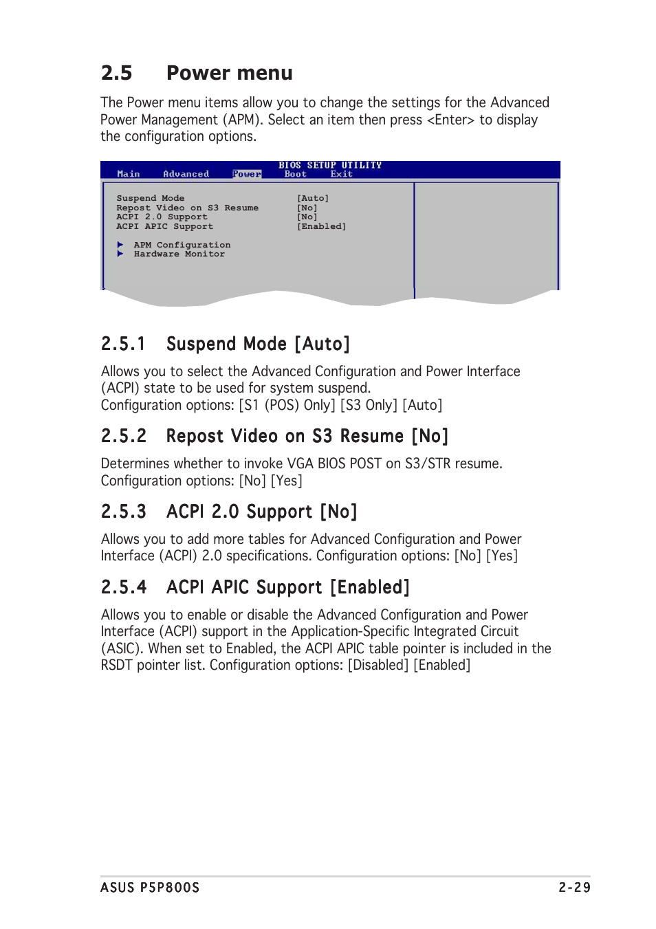 5 power menu | Asus P5P800S User Manual | Page 73 / 88