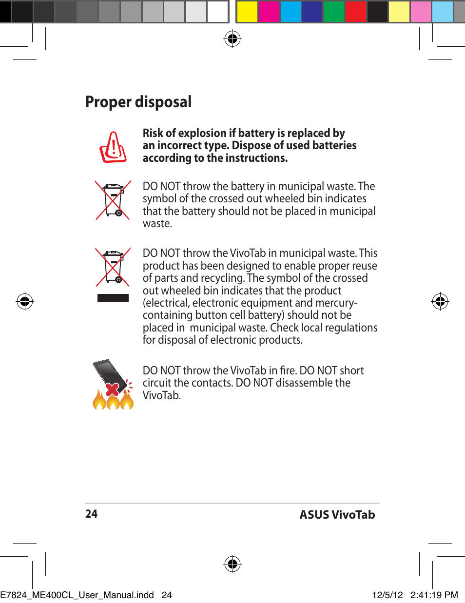 Proper disposal | Asus VivoTab Smart User Manual | Page 24 / 26