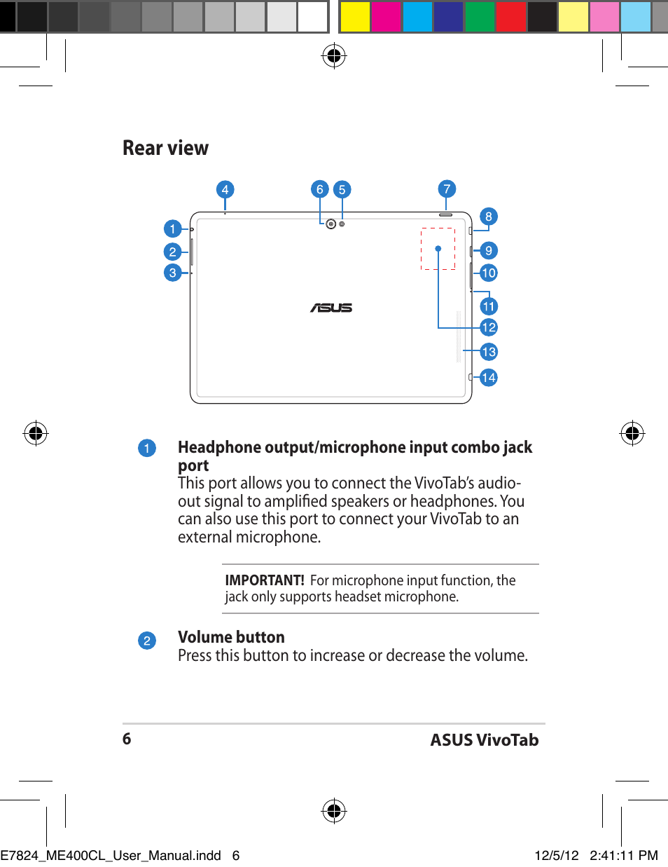 Rear view | Asus VivoTab Smart User Manual | Page 6 / 26