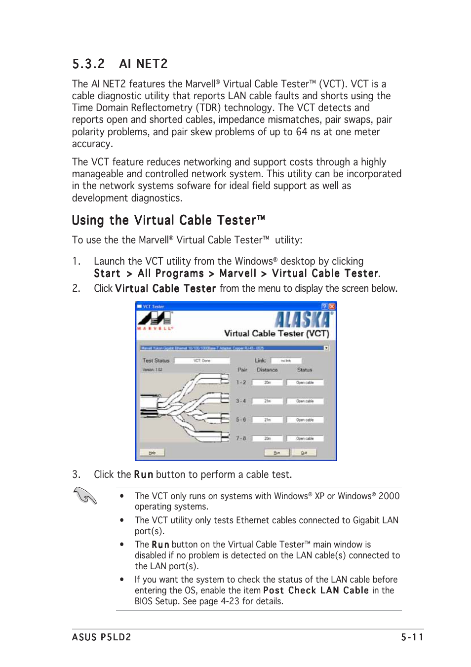 Using the virtual cable tester | Asus P5LD2 User Manual | Page 115 / 140