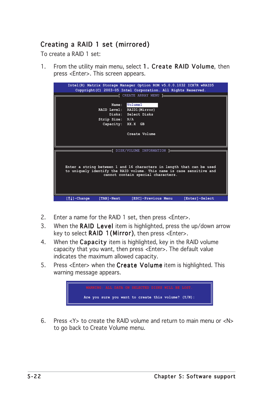 Creating a raid 1 set (mirrored) | Asus P5LD2 User Manual | Page 126 / 140