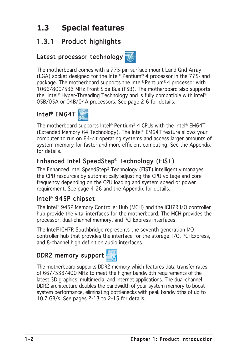 3 special features | Asus P5LD2 User Manual | Page 16 / 140