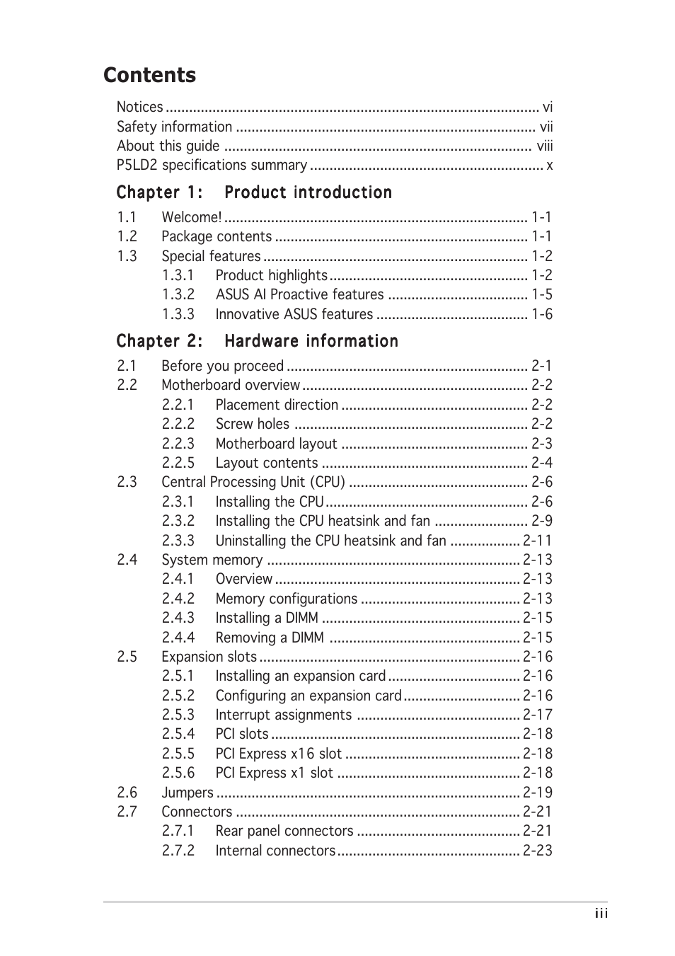 Asus P5LD2 User Manual | Page 3 / 140