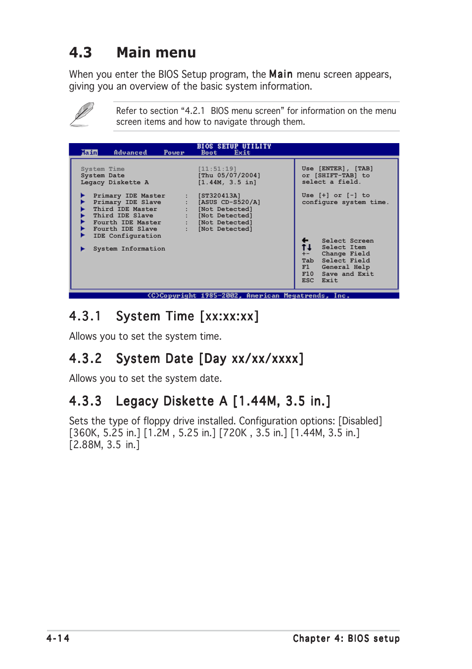 3 main menu | Asus P5LD2 User Manual | Page 72 / 140