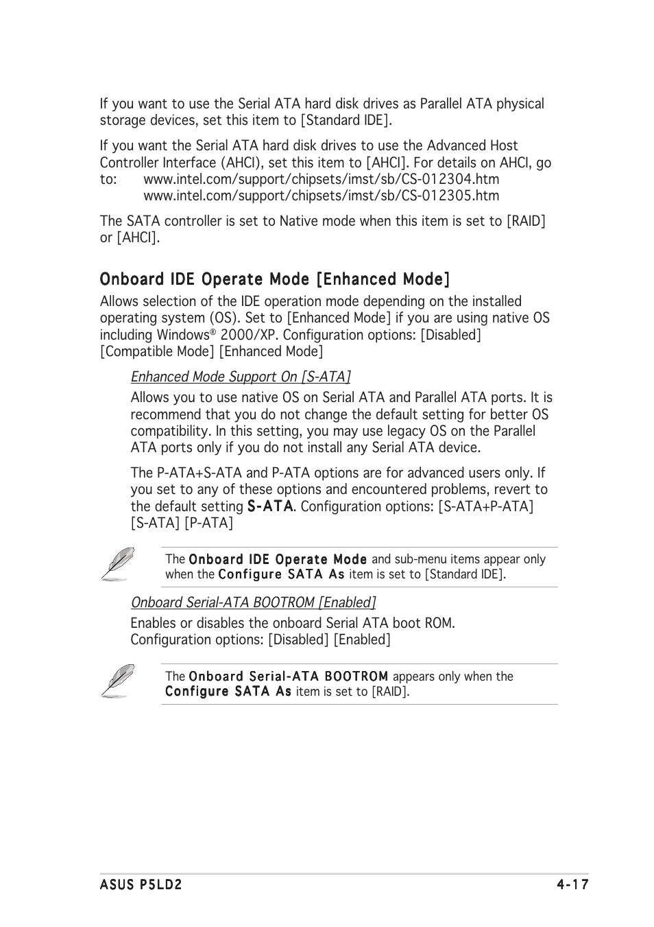 Onboard ide operate mode [enhanced mode | Asus P5LD2 User Manual | Page 75 / 140