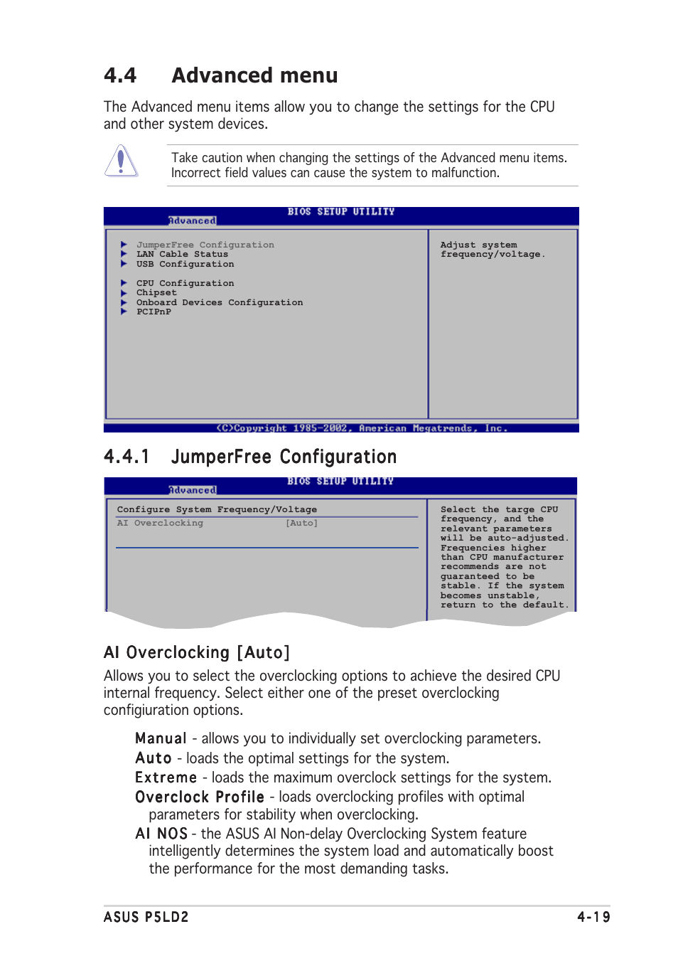 4 advanced menu | Asus P5LD2 User Manual | Page 77 / 140