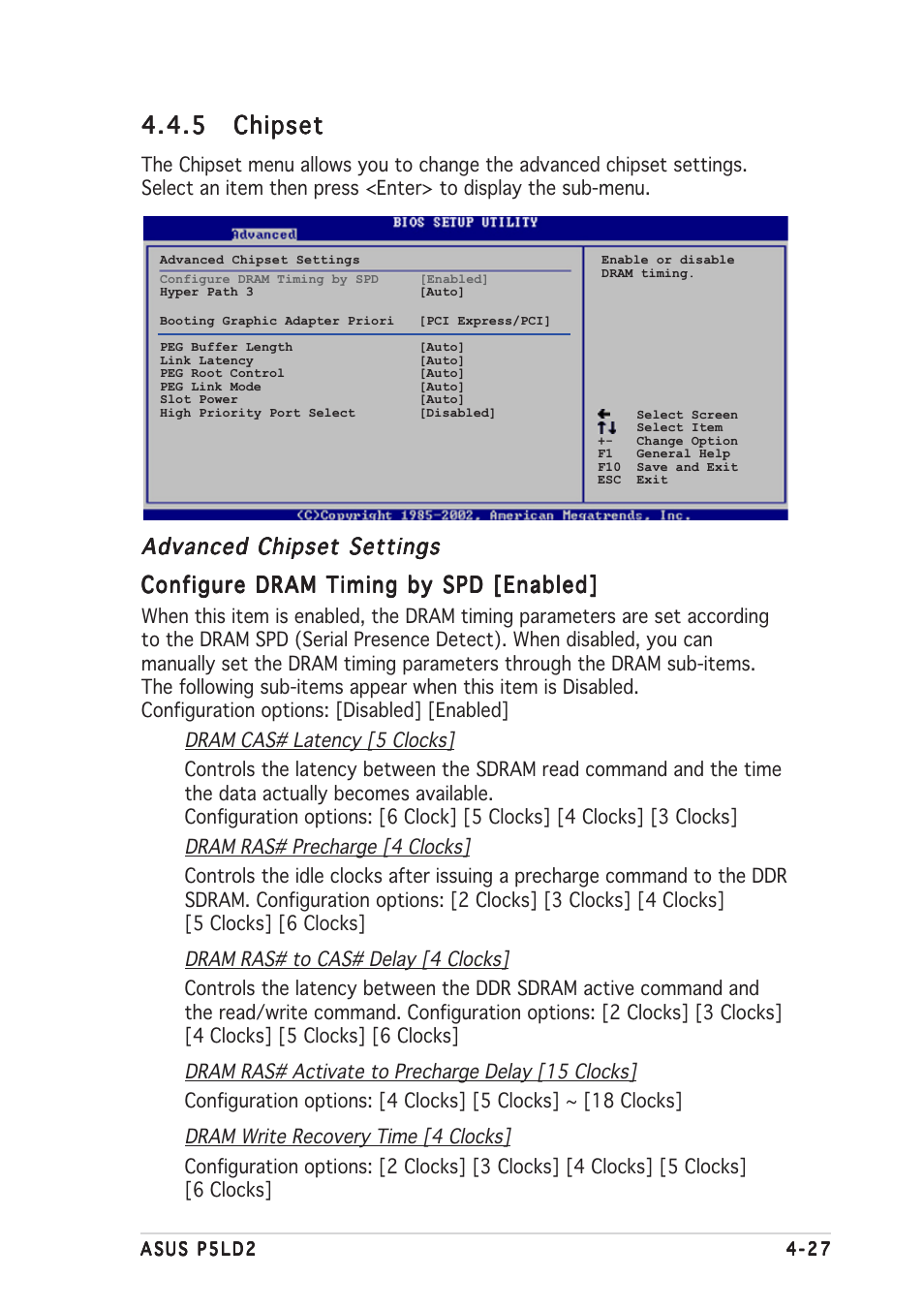 5 chipset chipset chipset chipset chipset, Advanced chipset settings | Asus P5LD2 User Manual | Page 85 / 140