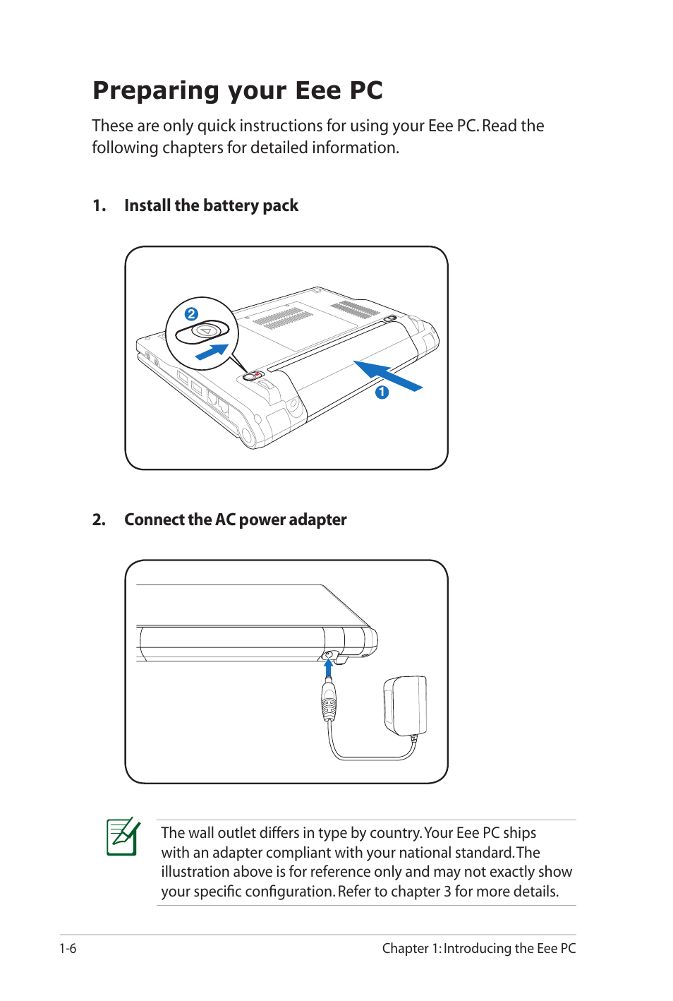 Preparing your eee pc | Asus Eee PC 701SD/XP User Manual | Page 10 / 80