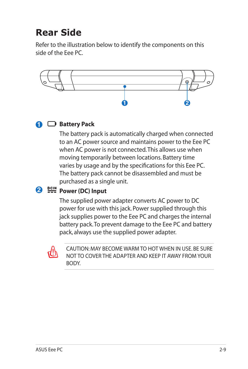 Rear side | Asus Eee PC 701SD/XP User Manual | Page 21 / 80