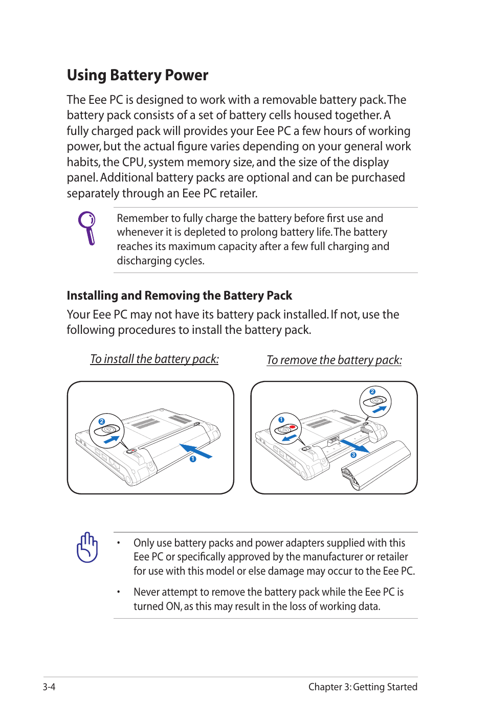 Using battery power | Asus Eee PC 701SD/XP User Manual | Page 26 / 80