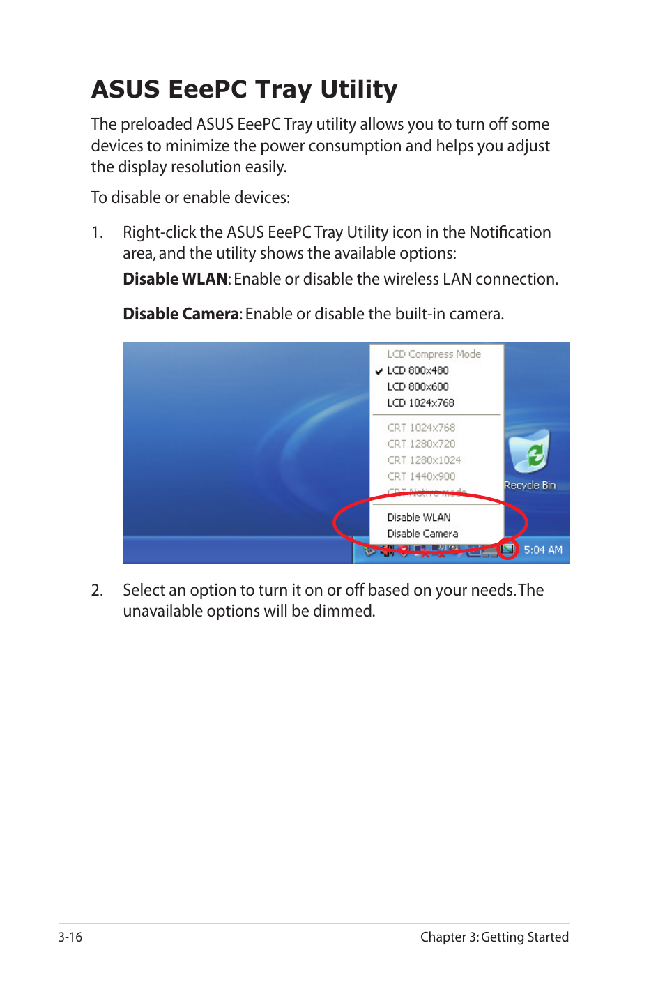 Asus eeepc tray utility | Asus Eee PC 701SD/XP User Manual | Page 38 / 80